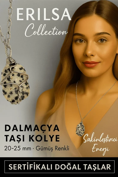 Sertifikalı Gümüş Tel Sargılı Doğal Dalmaçya Jasper Taşı Kolye – 25-30 mm Neşe ve Denge Taşı ürün görseli 1