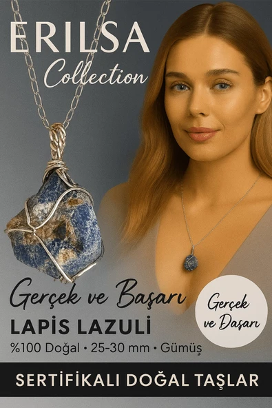 Sertifikalı Ham Lapis Lazuli Taşı Kolye – Gümüş Tel Sargılı 25-30 mm Bilgelik ve Güç Taşı ürün görseli 1