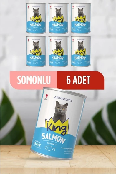 King Sos İçerisinde Et Parçacıklı Somonlu Kedi Konservesi 400 Gr*6 ADET ürün görseli 1