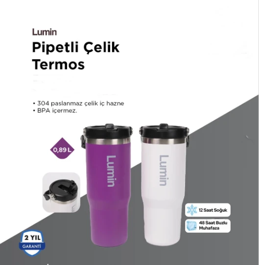 Lumin Flask Lumin Quencher Tumbler 0,89 Litre Vakum Yalıtımlı Termos Bardak Kapaklı ve Pipetli Termos ürün görseli 1