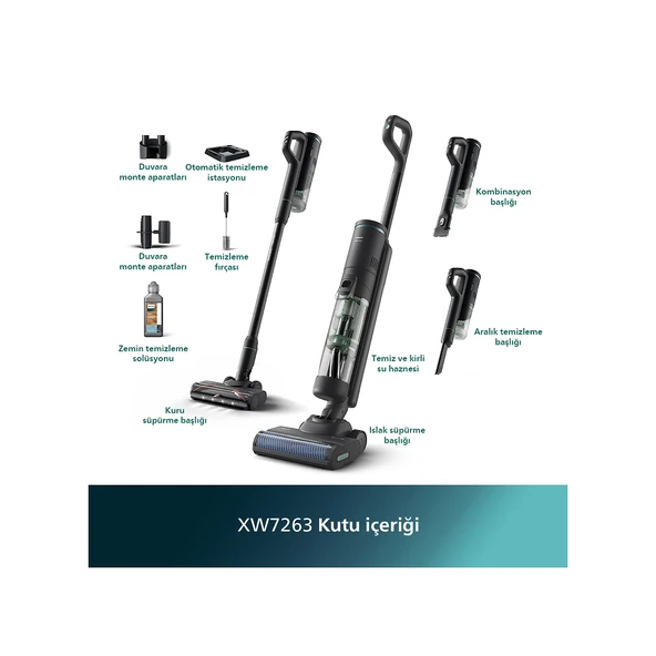 Philips 7000 Serisi AquaTrio XW7263/11 Islak Kuru Şarjlı Dikey Süpürge ürün görseli 1