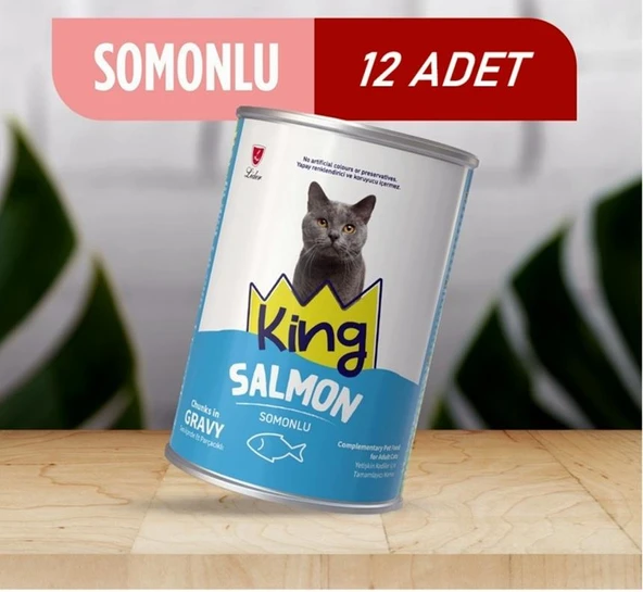 King Sos İçerisinde Et Parçacıklı Somonlu Kedi Konservesi 400 Gr*12 ADET ürün görseli 1