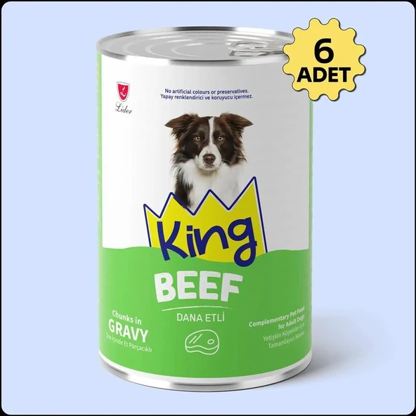 King Sos İçerisinde Et Parçacıklı Dana Etli Köpek Konservesi 400 Gr*6 ADET ürün görseli 1