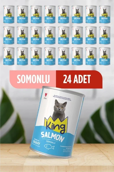 King Sos İçerisinde Et Parçacıklı Somonlu Kedi Konservesi 400 Gr*24 ADET ürün görseli 1