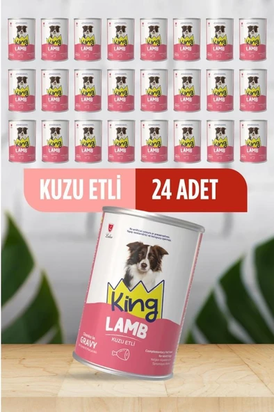 King Sos İçerisinde Et Parçacıklı Kuzu Etli Köpek Konservesi 400 Gr*24 ADET ürün görseli 1
