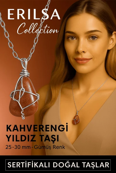 Sertifikalı Gümüş Tel Sargılı Doğal Kahverengi Yıldız Taşı Kolye – 25-30 mm Enerji ve Parıltı Taşı ürün görseli 1