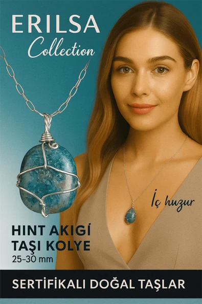 Sertifikalı Gümüş Tel Sargılı Doğal Hint Akik Taşı Kolye – 25-30 mm Huzur ve Denge Taşı ürün görseli 1