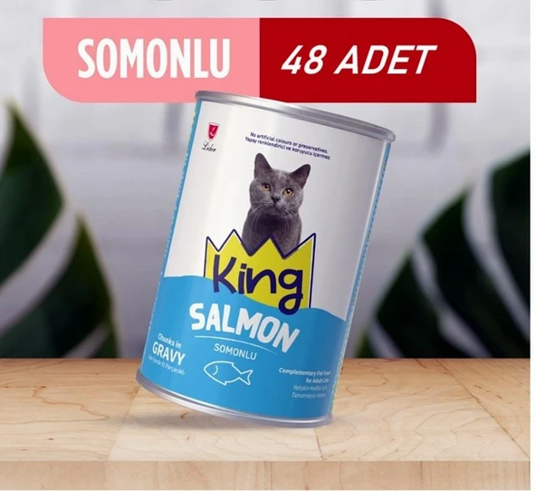 King Sos İçerisinde Et Parçacıklı Somonlu Kedi Konservesi 400 Gr*48 ADET ürün görseli 1