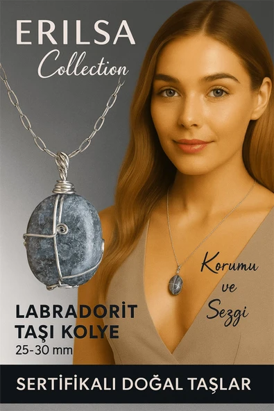 Sertifikalı Gümüş Tel Sargılı Doğal Labradorit Taşı Kolye – 25-30 mm Sezgi ve Koruma Taşı ürün görseli 1