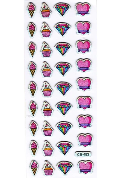 Sticker Kabartmalı Sticker Defter Planlayıcı Etiket (cb483) 16x7 cm- Elmas Kalp Dondurma ürün görseli 1