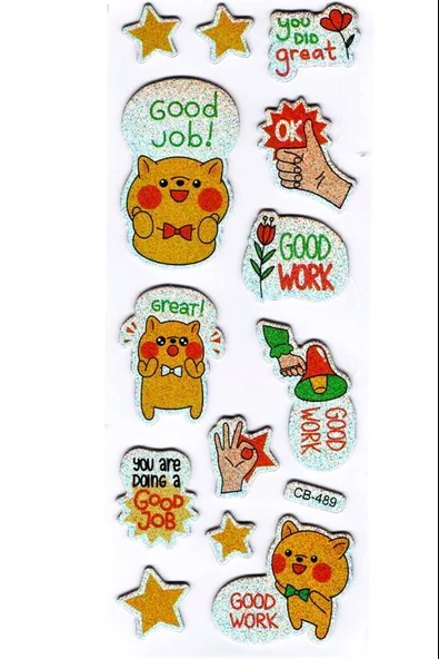 Sticker Kabartmalı Sticker Defter Planlayıcı Etiket (cb489) 16x7 cm- Good Work Kedi ürün görseli 1