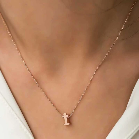 Gümüş Rose 3 Boyutlu İ Harf Bayan Kolye ürün görseli 1