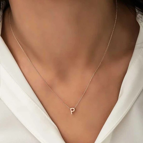 Gümüş Rose 3 Boyutlu P Harf Bayan Kolye - Resim 2