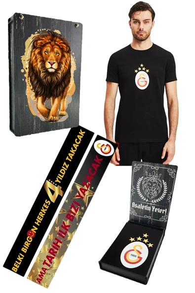 Galatasaray Orijinal Lisanslı 5 Yıldızlı Arma Siyah T-shirt UV Ahşap Kutulu ürün görseli 1