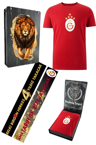 Galatasaray Orijinal Lisanslı 5 Yıldızlı Arma Kırmızı T-shirt UV Ahşap Kutulu ürün görseli 1