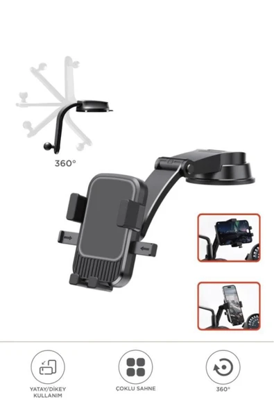 JX-053 Siyah Araç İçi Vantuzlu 360 Derece Telefon Tutucu ürün görseli 1