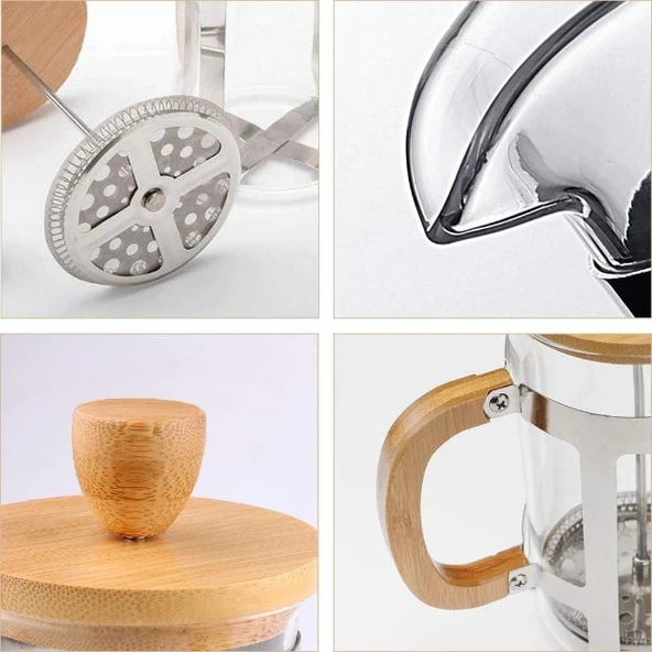 Ahşap Detaylı 350 ml Cam French Press - Resim 2