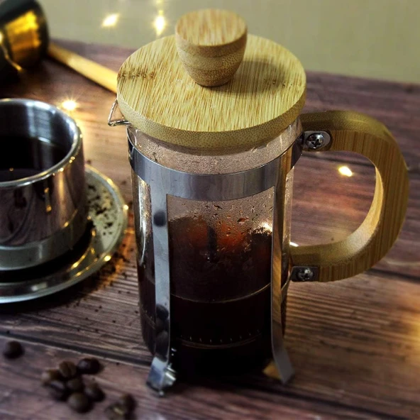 Ahşap Detaylı 350 ml Cam French Press ürün görseli 1