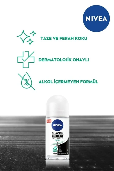 Nivea Invisible For Black & White Roll- On Kadın Fresh 50 ml - Resim 4