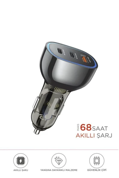 68W USB ve Type-C Girişli Çakmaklık Süper Hızlı Şarj Destekli Araç Şarj Aleti ürün görseli 1