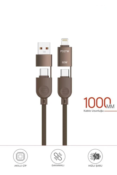 U17 4 in 1 Type-C To Type-C -Ligthning -USB Örgü 87W Şarj Kablosu ürün görseli 1