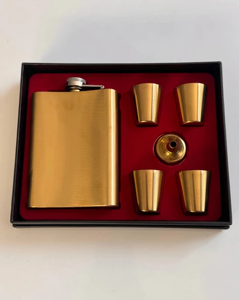 4 Bardaklı Çelik Matara Gold ürün görseli 1
