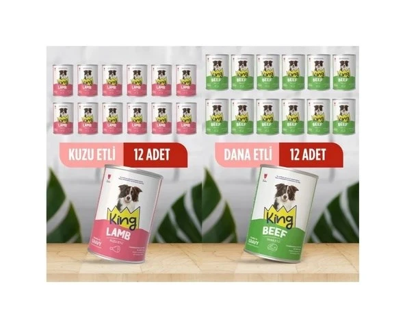 King Sos İçerisinde Et Parçacıklı Kuzu Etli ve Dana Etli Köpek Konservesi 400 Gr 24 Adet ürün görseli 1