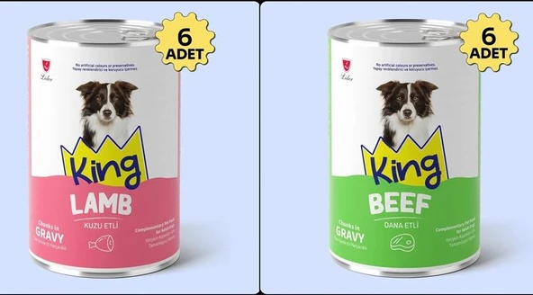 King Sos İçerisinde Et Parçacıklı Kuzu Etli ve Dana Etli Köpek Konservesi 400 Gr*12 Adet ürün görseli 1