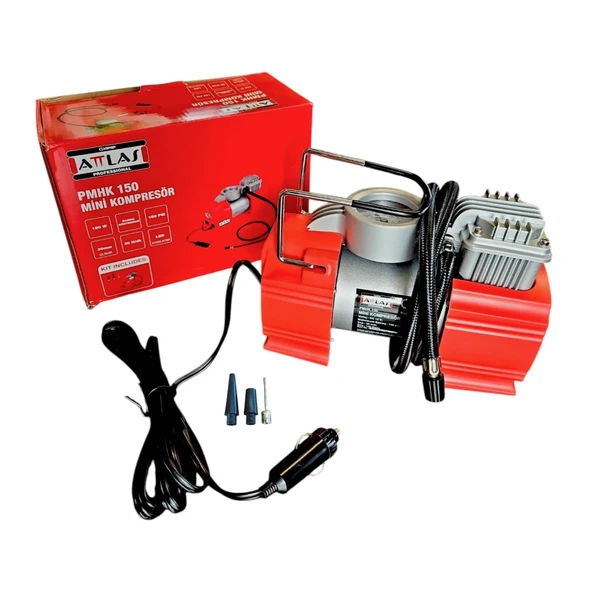 ATTLAS PMHK 150 Mini Kompresör – Taşınabilir Hava Kompresörü, Lastik & Top Şişirme, LED Işıklı, Aksesuar Setli ürün görseli 1