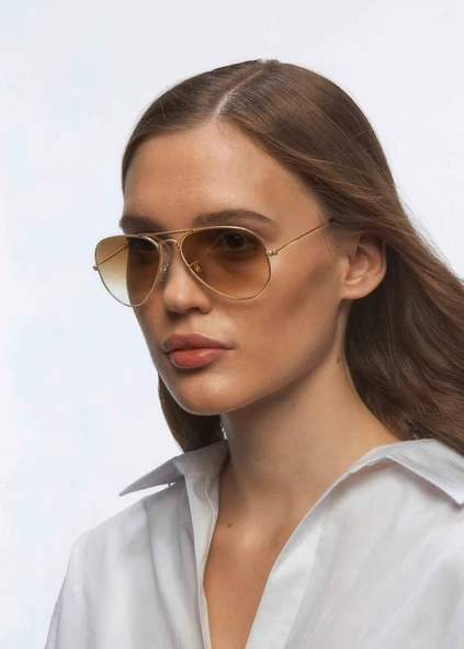 Ray-Ban Aviator 3025 001/51 Gold-Light Brown Güneş Gözlüğü ürün görseli 1
