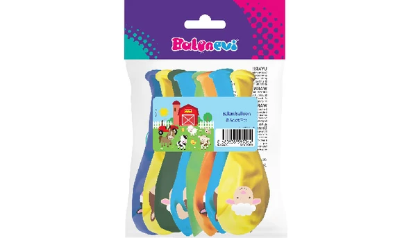 Çiftlik Hayvanları Baskılı Balon 8 Adet ürün görseli 1