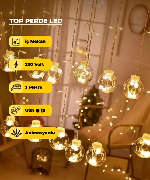 Top Perde Dekoratif Led -  3 Metre - Animasyonlu ürün görseli 1