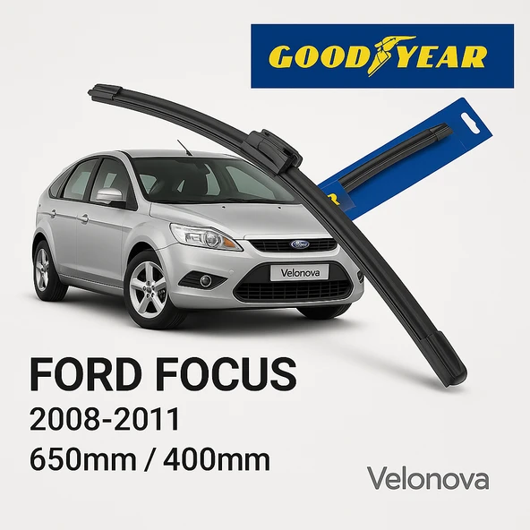 Velonova GOOD YEAR 2’li Set Muz Tipi Silecek Takımı Ford Focus HB 2008-2011 Ön Cam Sileceği 650mm-400mm ürün görseli 1
