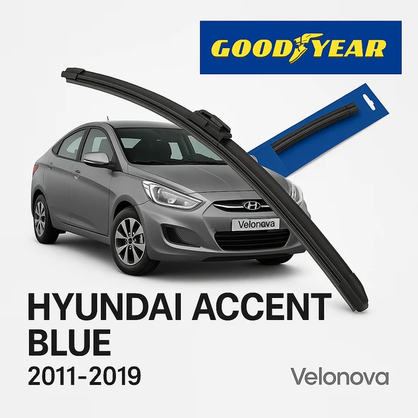 Velonova GOOD YEAR 2’li Set Muz Tipi Silecek Takımı Hyundai Accent Blue 2011-2019 Ön Cam Silecek 650mm-400mm ürün görseli 1