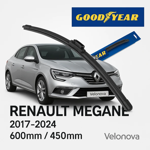 Velonova GOOD YEAR 2’li Set Muz Tipi Silecek Takımı Renault Megane 2017-2024 Ön Cam Sileceği 600mm-450mm ürün görseli 1