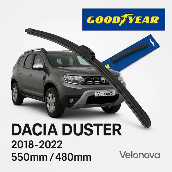 Velonova GOOD YEAR 2’li Set Muz Tipi Silecek Takımı Dacia Duster 2018-2022 Ön Cam Sileceği 550mm-480mm ürün görseli 1
