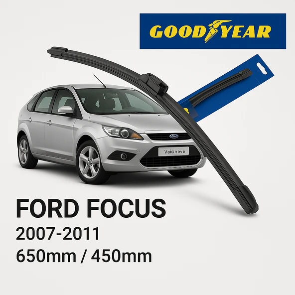 Velonova GOOD YEAR 2’li Set Muz Tipi Silecek Takımı Ford Focus 2007-2011 Ön Cam Sileceği 650mm-450mm ürün görseli 1