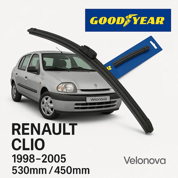 Velonova GOOD YEAR 2’li Set Araca Özel Silecek Takımı Renault Clio 1998-2005 Ön Cam Sileceği 530mm-450mm ürün görseli 1