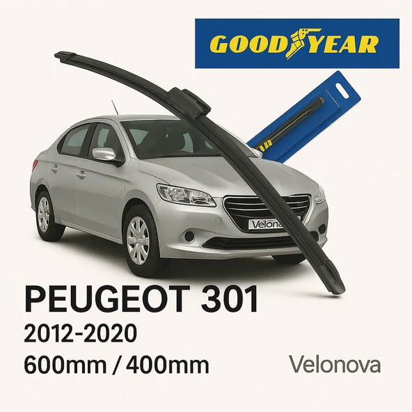 Velonova GOOD YEAR 2’li Set Muz Tipi Silecek Takımı Peugeot 301 2012-2020 Ön Cam Sileceği 600mm-400mm ürün görseli 1