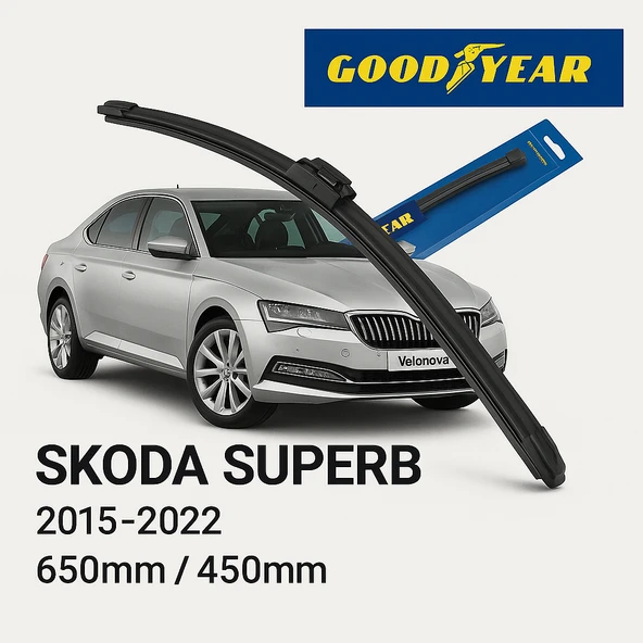 Velonova GOOD YEAR 2’li Set Muz Tipi Silecek Takımı Skoda Superb 2015-2022 Ön Cam Sileceği 650mm-450mm ürün görseli 1