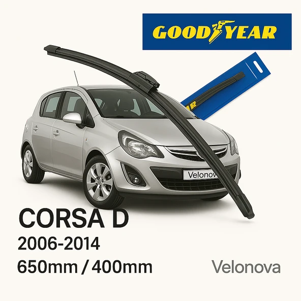 Velonova GOOD YEAR 2’li Set Muz Tipi Silecek Takımı Opel Corsa D 2006-2014 Ön Cam Sileceği 650mm-400mm ürün görseli 1