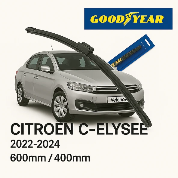 Velonova GOOD YEAR 2’li Set Muz Tipi Silecek Takımı Citroen C-Elysee 2012-2024 Ön Cam Sileceği 600mm-400mm ürün görseli 1
