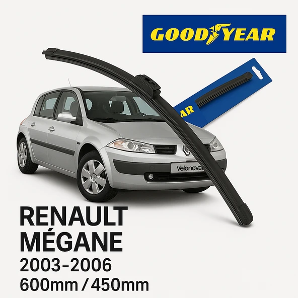 Velonova GOOD YEAR 2’li Set Muz Tipi Silecek Takımı Renault Megane HB 2003-2006 Ön Cam Sileceği 600mm-450mm ürün görseli 1