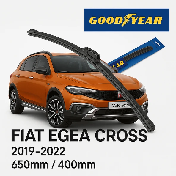 Velonova GOOD YEAR 2’li Set Muz Tipi Silecek Takımı Fiat Egea Cross 2019-2022 Ön Cam Sileceği 650mm-400mm ürün görseli 1