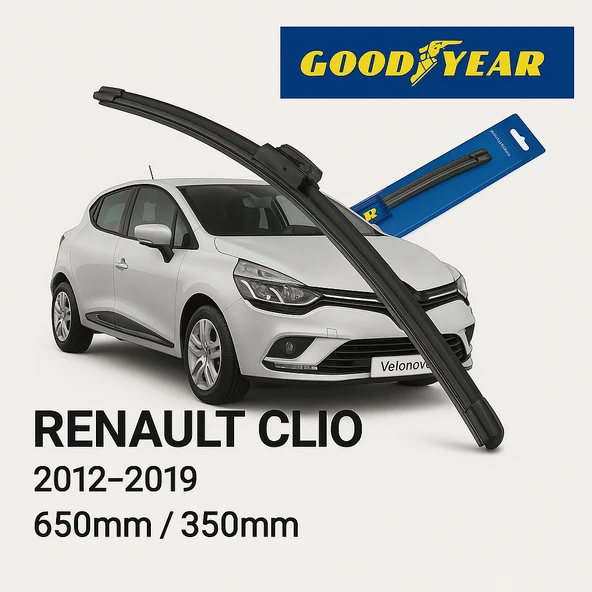 Velonova GOOD YEAR 2’li Set Muz Tipi Silecek Takımı Renault Clio 2012-2019 Ön Cam Sileceği 650mm-350mm ürün görseli 1