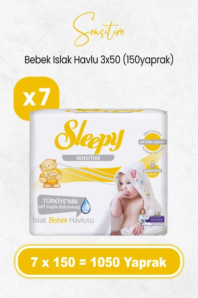 Sleepy Sensitive Islak Bebek Mendil 3x50 x 7 Adet (1050 Yaprak) ürün görseli 1