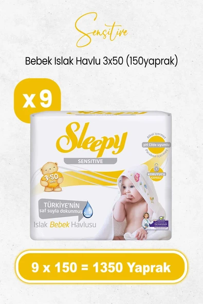 Sleepy Sensitive Islak Bebek Mendil 3x50 x 9 Adet (1350 Yaprak) ürün görseli 1