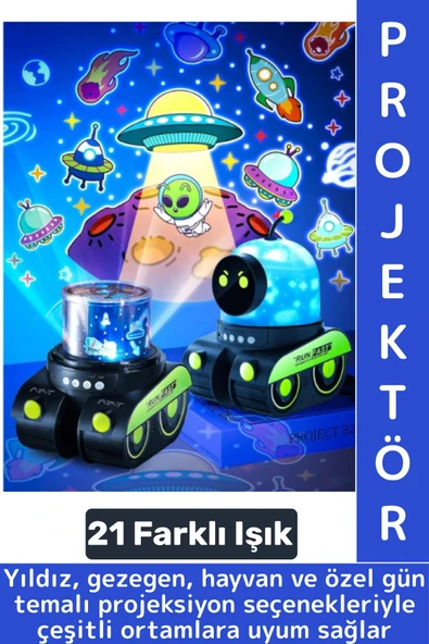 Dekoratif Gezegen Hayvan Özel Gün 21 Farklı 3D Film Çocuk Bebek Odası Robot Projektör Gece Lambası ürün görseli 1