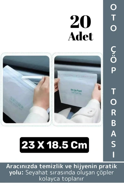 Oto Araç Kapı İçi Torpido Koltuk Arkası Su Geçirmez Kendinden Yapışkanlı Pratik Çöp Torbası 20 Adet ürün görseli 1