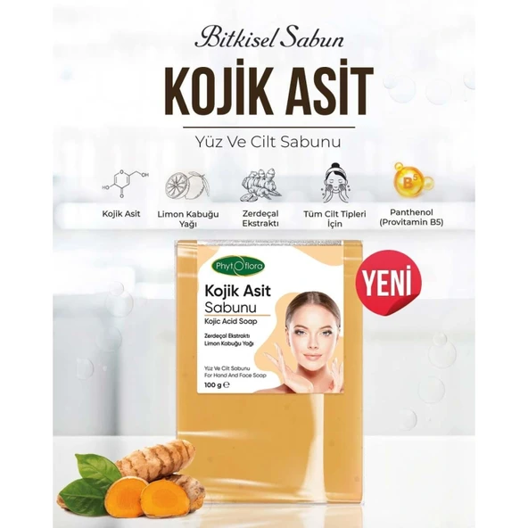 Phytoflora Kojic Asit ve Zerdeçal Özlü Sabun - Leke Karşıtı ve Aydınlatıcı 100g ürün görseli 1